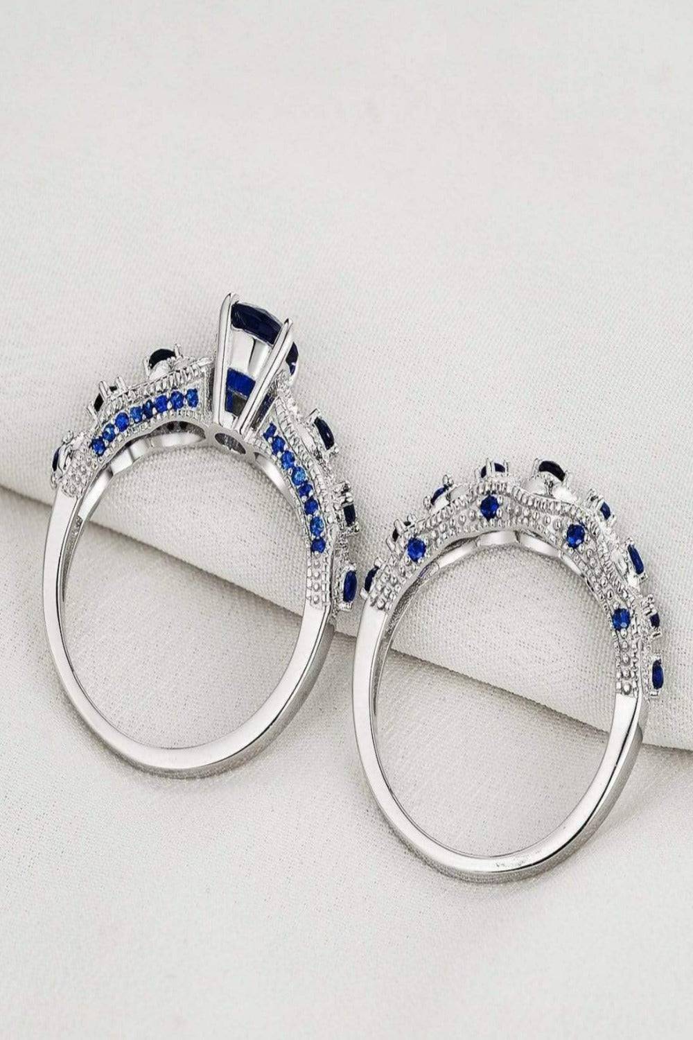 Sterling Silver Blue Sapphire Engagement Ring Set - TGC Boutique - Engagement Ring Set