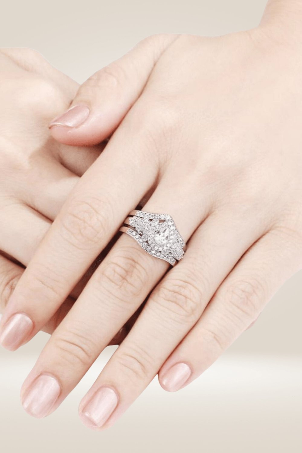 Sterling Silver Blue Sapphire Pear Engagement Rings Set - TGC Boutique - Sterling Silver Ring Set