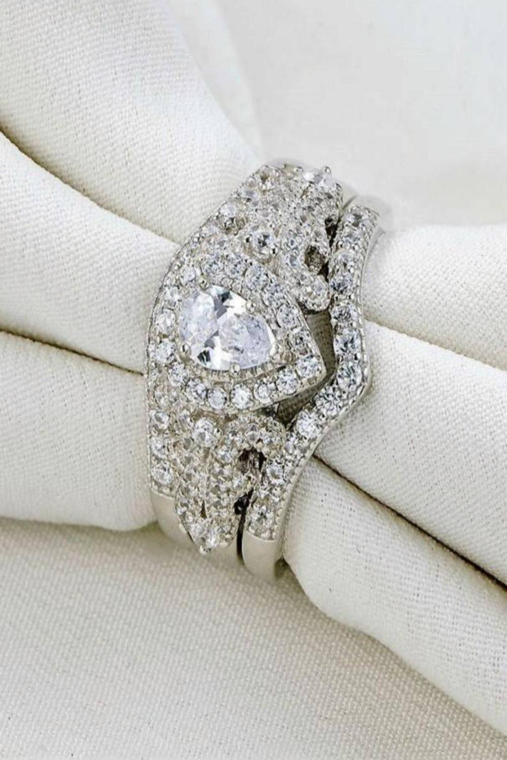 Sterling Silver Blue Sapphire Pear Engagement Rings Set - TGC Boutique - Sterling Silver Ring Set