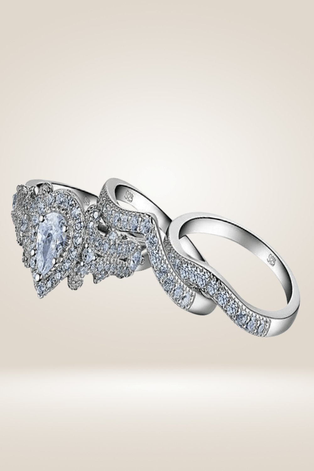 Sterling Silver Blue Sapphire Pear Engagement Rings Set - TGC Boutique - Sterling Silver Ring Set