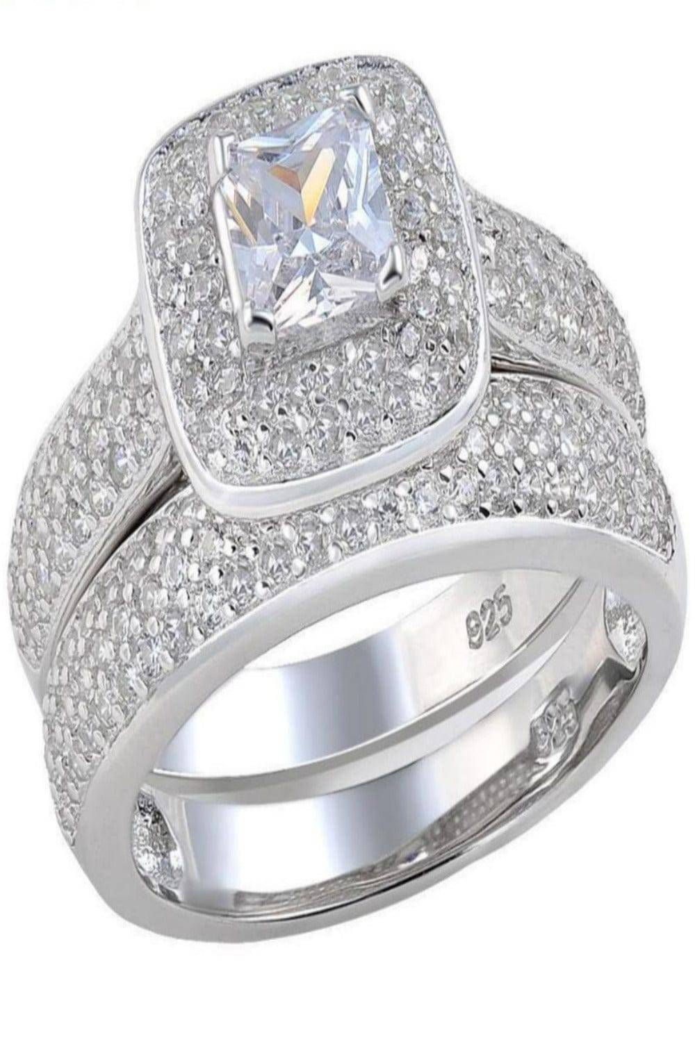 Sterling Silver Bridal Ring Set - 1.26 Ct Princess Cut - TGC Boutique -