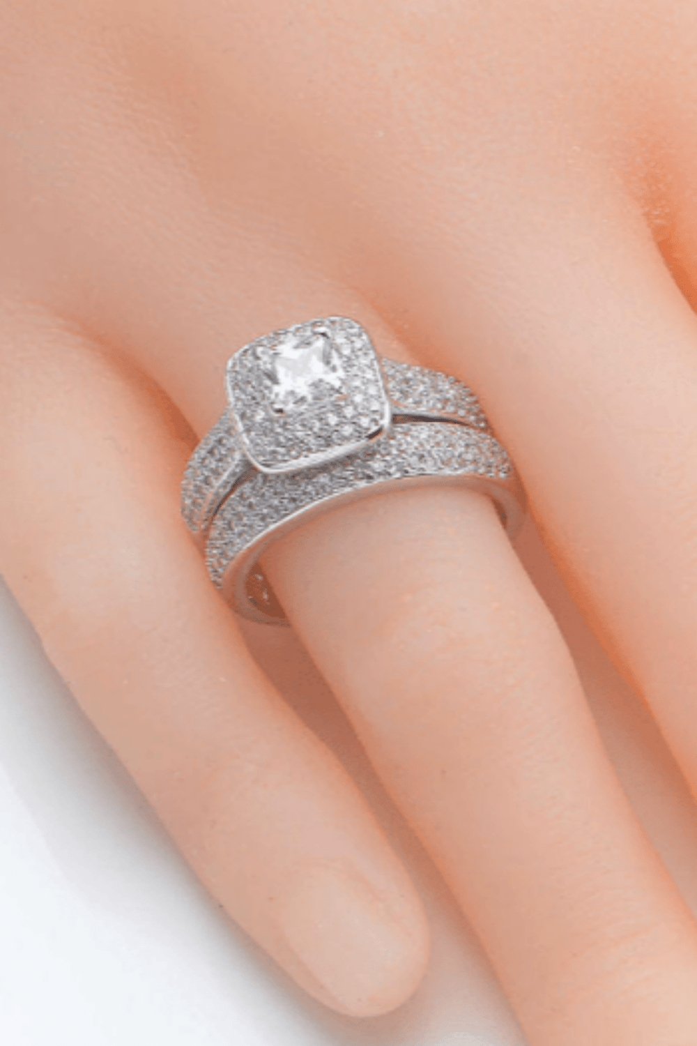 Sterling Silver Bridal Ring Set - 1.26 Ct Princess Cut - TGC Boutique -