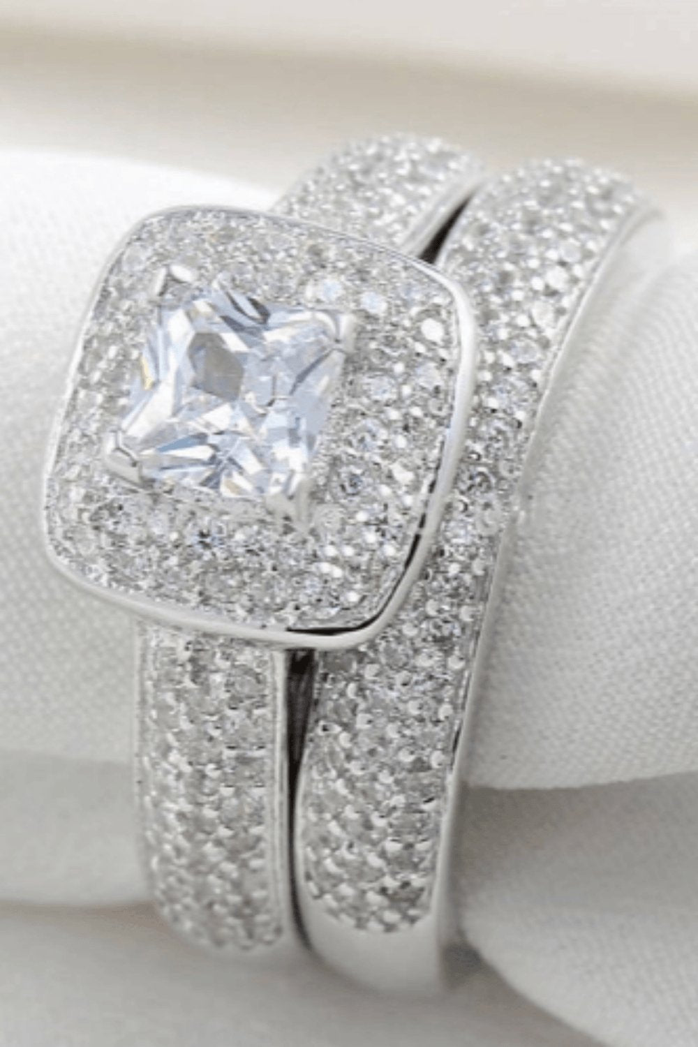 Sterling Silver Bridal Ring Set - 1.26 Ct Princess Cut - TGC Boutique -