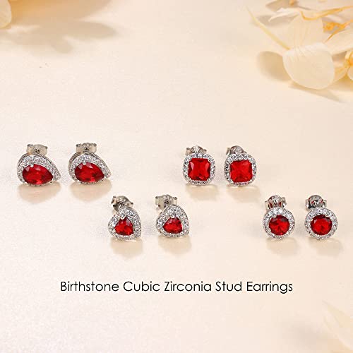 Sterling Silver Red Birthstone Stud Earrings - 4 Pack - TGC Boutique - Silver earrings