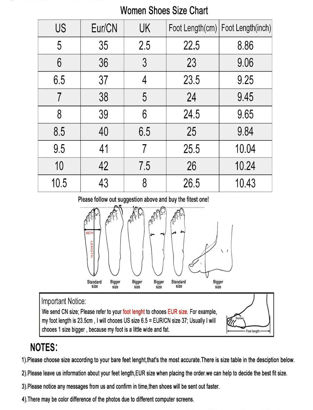 Women's shoe size chart with EU 35 to 43 and US and UK conversions