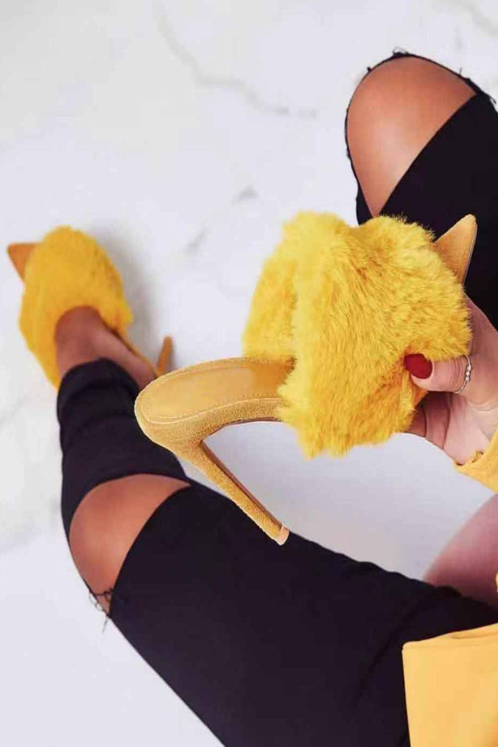 Stiletto High Heel Sandals Fluffy Fur Shoes - TGC Boutique - High Heel Sandals