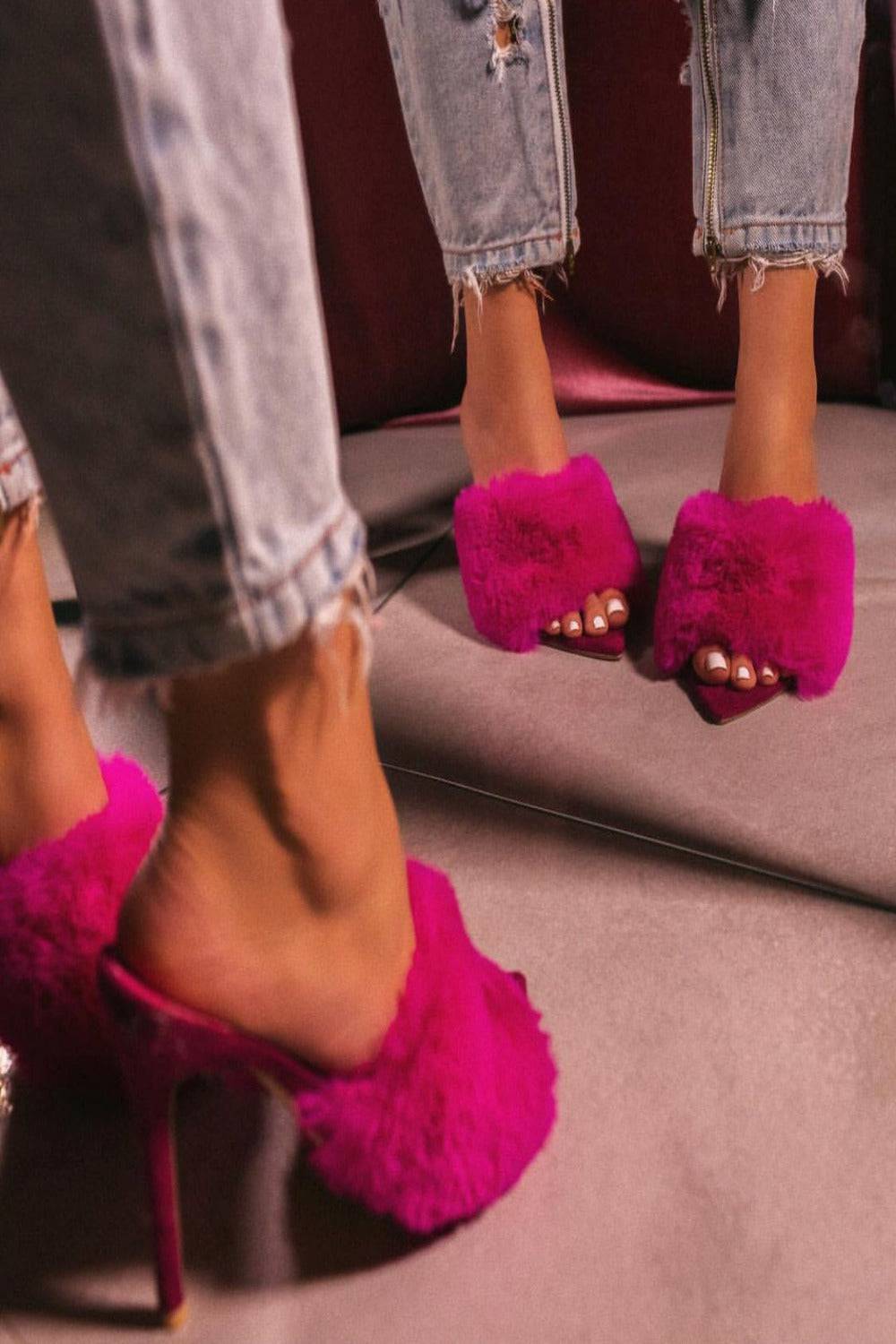 Stiletto High Heel Sandals Fluffy Fur Shoes - TGC Boutique - High Heel Sandals