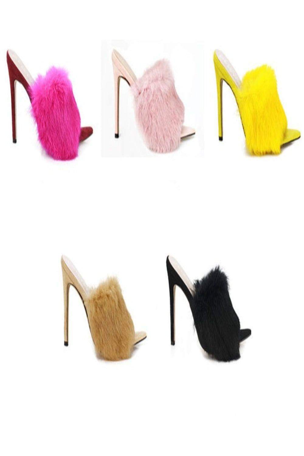 Stiletto High Heel Sandals Fluffy Fur Shoes - TGC Boutique - High Heel Sandals