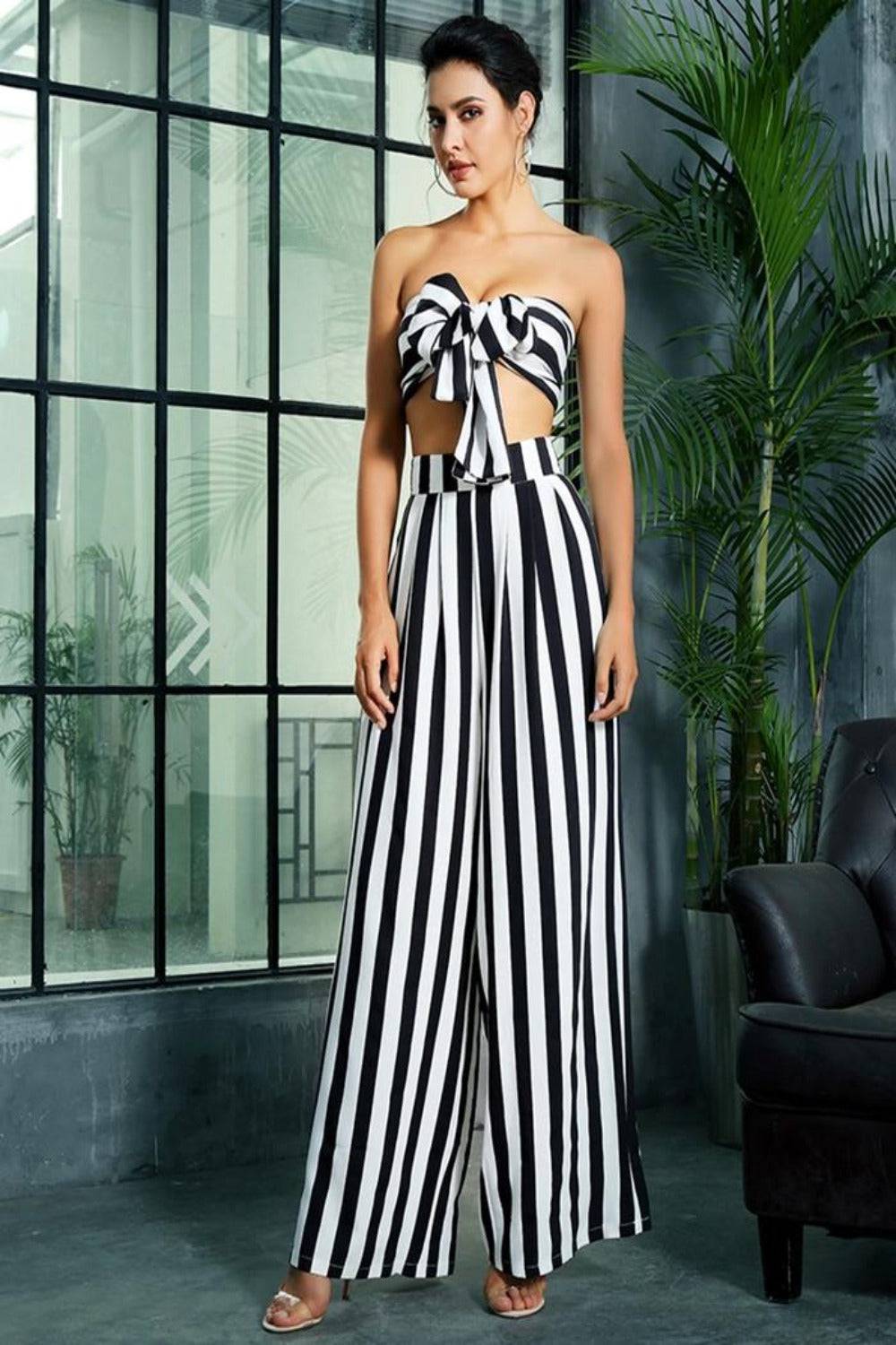 Striped Two Piece Wide Leg Pants Set - TGC Boutique - 2 Piece Set