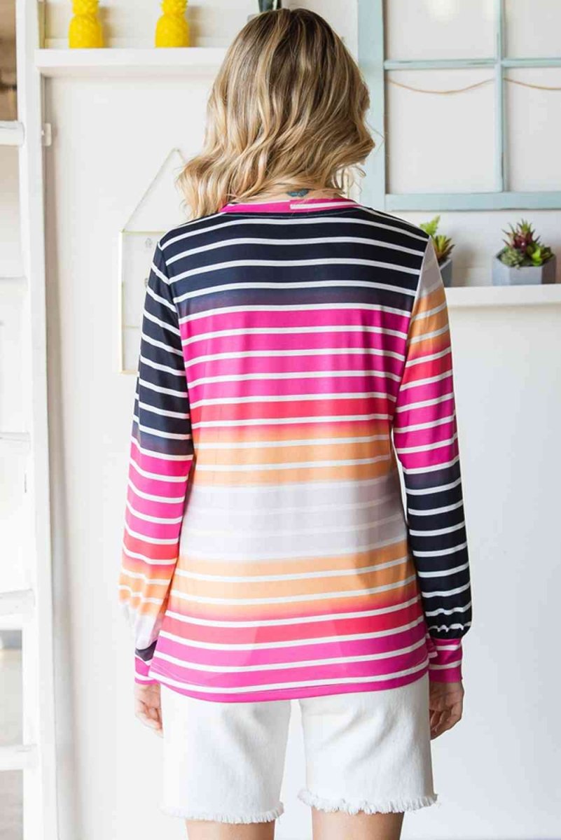 Sunrise Stripes Long Sleeve Gradient Striped Top - TGC Boutique - T Shirt