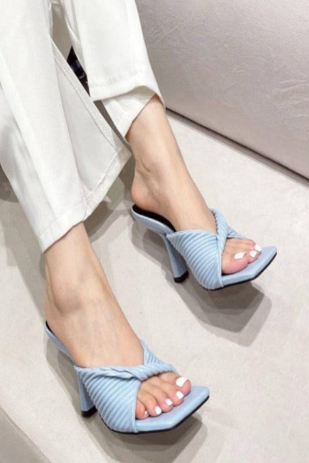 Textured Twist Strap blue Heeled Sandal - TGC Boutique - Shoes
