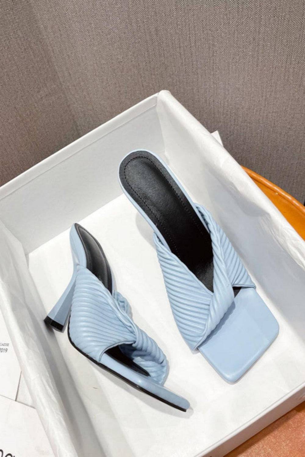 Textured Twist Strap blue Heeled Sandal - TGC Boutique - Shoes