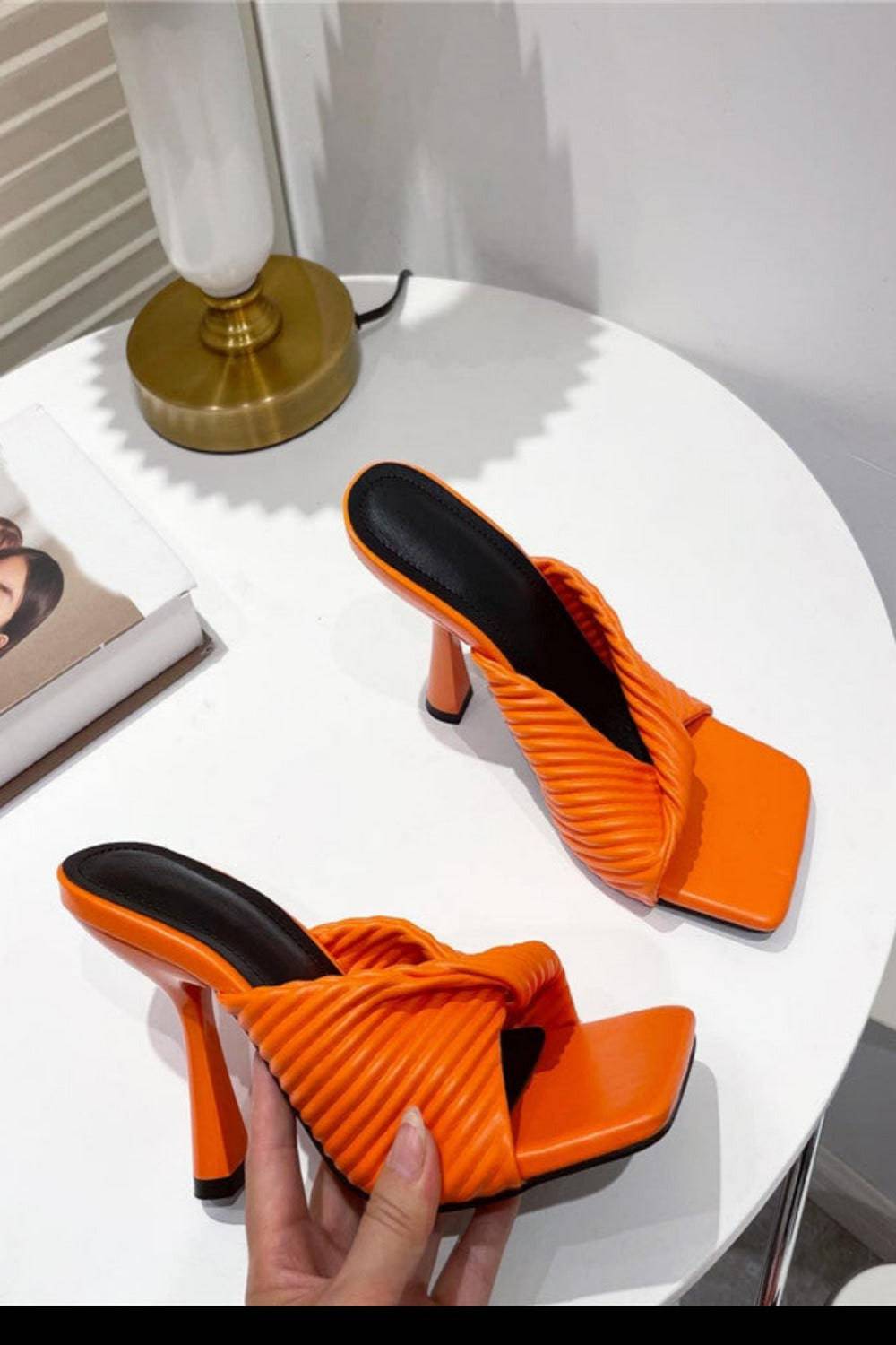 Textured Twist Strap Orange Sandal - TGC Boutique - Shoes