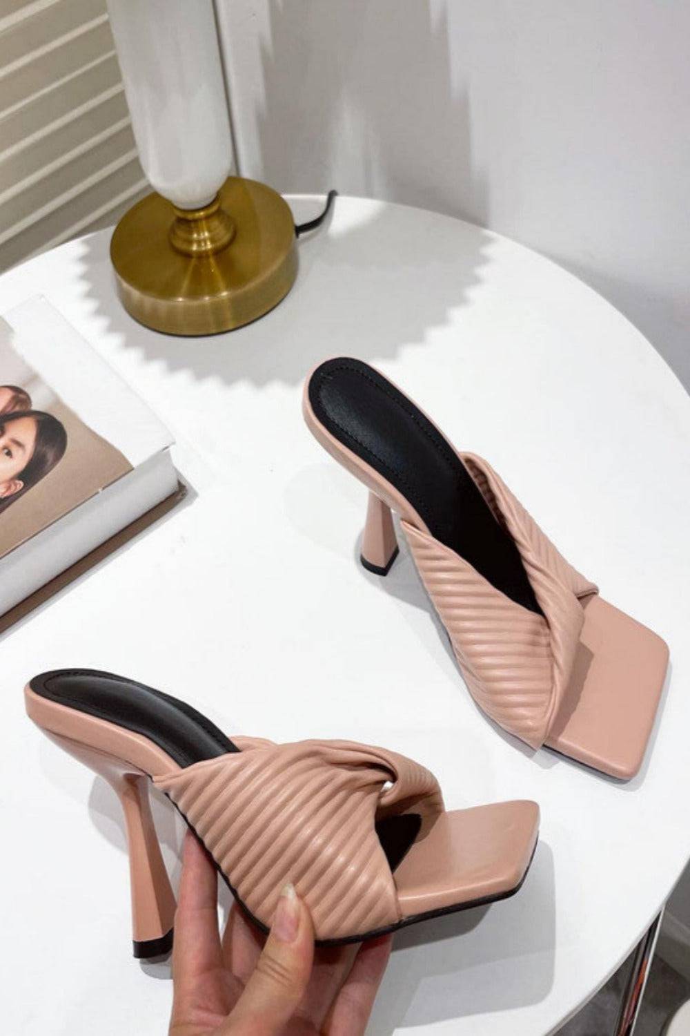 Textured Twist Strap Tan Beige Sandal - TGC Boutique - High Heel Sandals