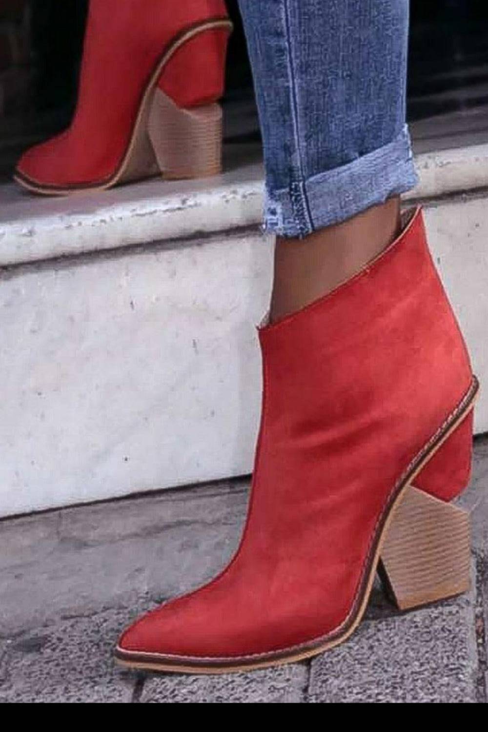 Thick High Heels Pointed Toe Western Cowboy Ankle Boots - TGC Boutique - Ankle Booties