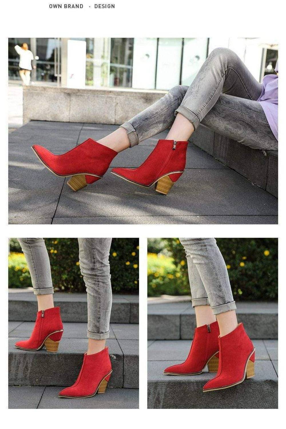 Thick High Heels Pointed Toe Western Cowboy Ankle Boots - TGC Boutique - Ankle Booties