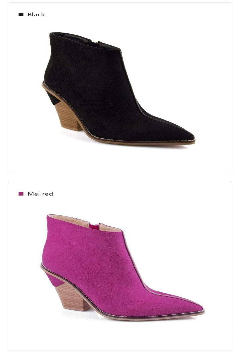 Thick High Heels Pointed Toe Western Cowboy Ankle Boots - TGC Boutique - Ankle Booties