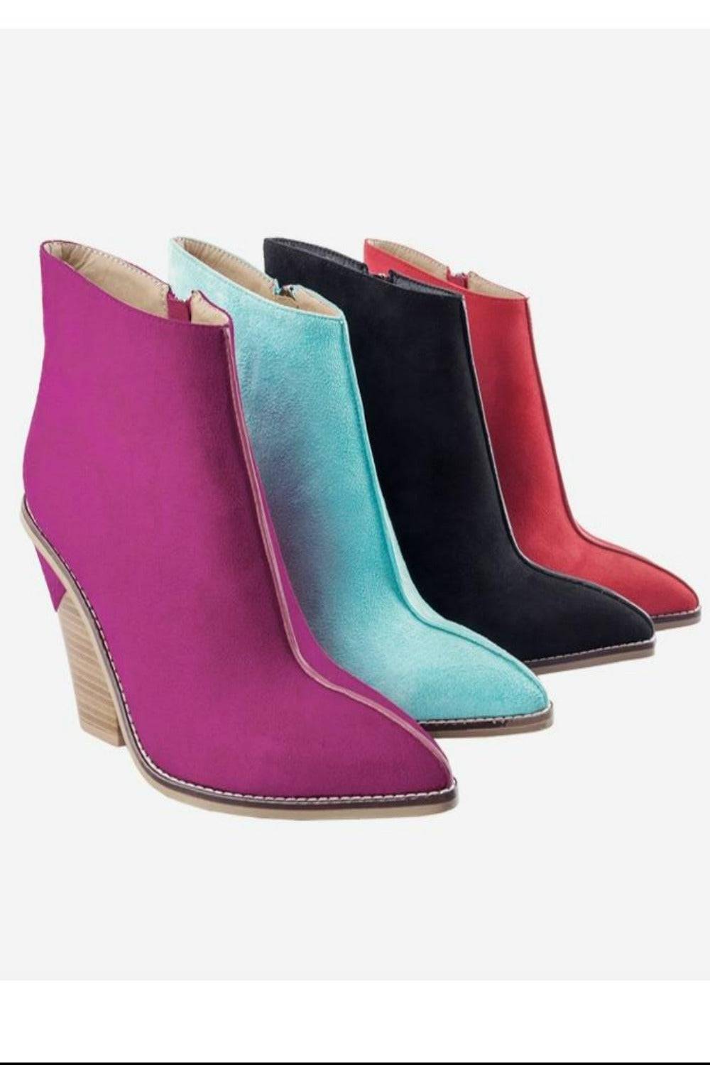 Thick High Heels Pointed Toe Western Cowboy Ankle Boots - TGC Boutique - Ankle Booties