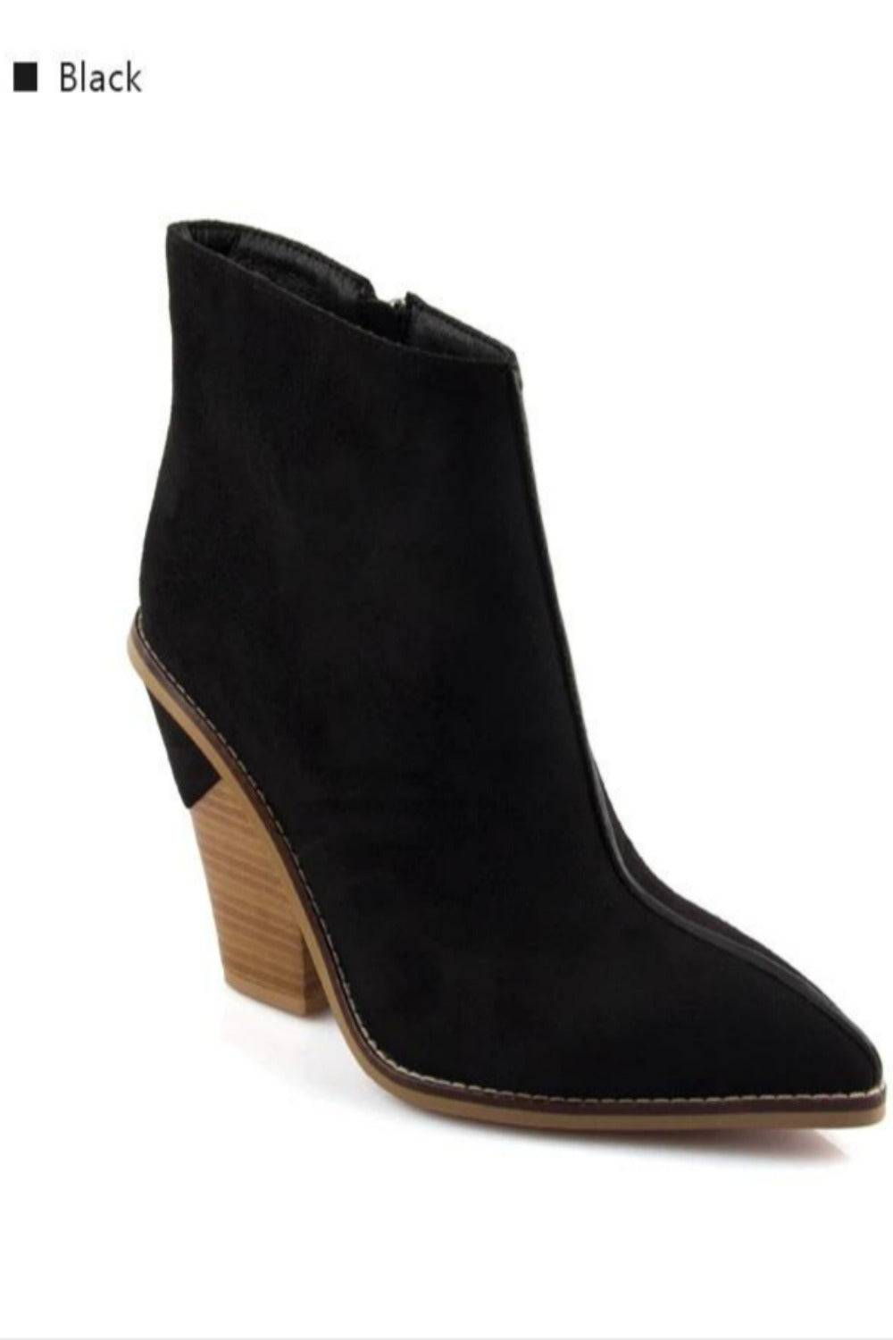 Thick High Heels Pointed Toe Western Cowboy Ankle Boots - TGC Boutique - Ankle Booties