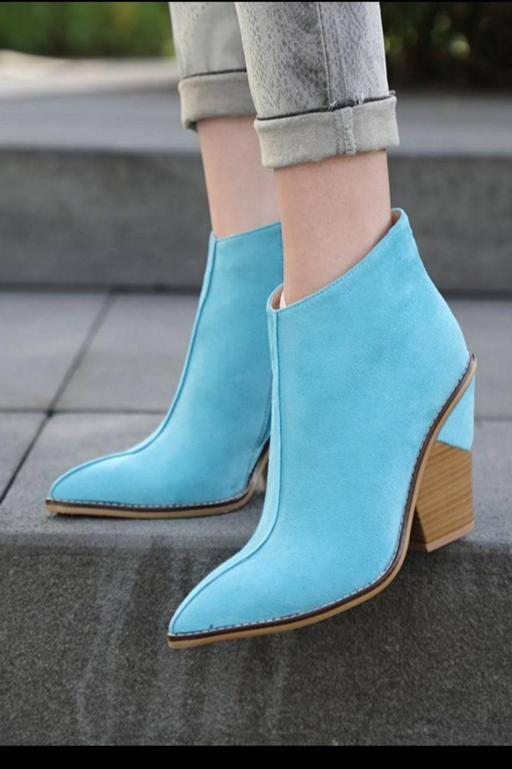 Thick High Heels Pointed Toe Western Cowboy Ankle Boots - TGC Boutique - Ankle Booties