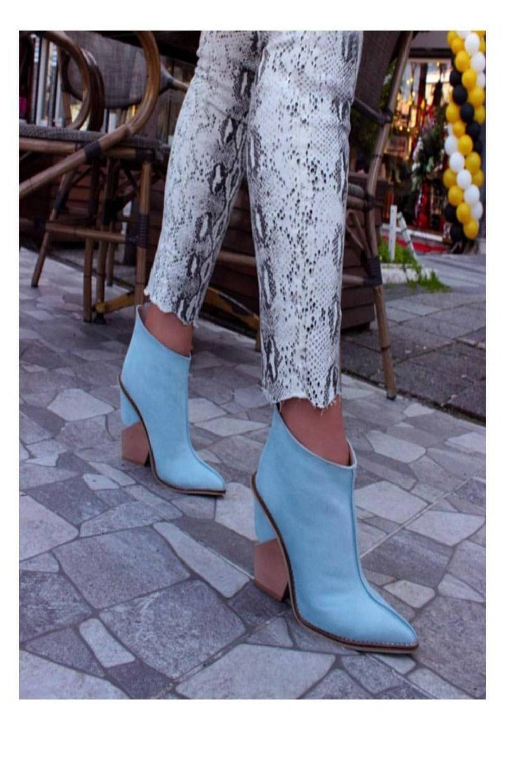 Thick High Heels Pointed Toe Western Cowboy Ankle Boots - TGC Boutique - Ankle Booties
