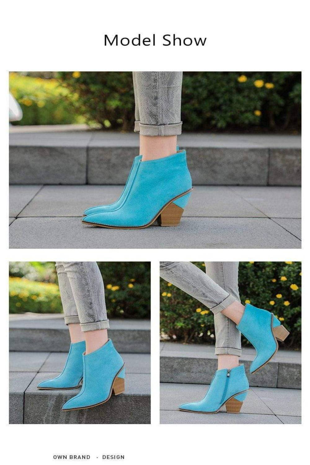 Thick High Heels Pointed Toe Western Cowboy Ankle Boots - TGC Boutique - Ankle Booties