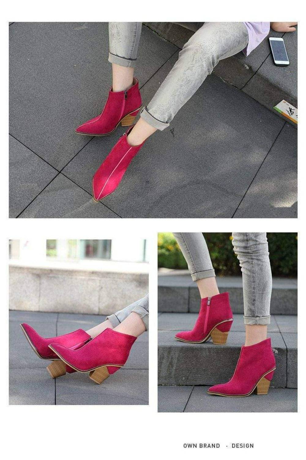 Thick High Heels Pointed Toe Western Cowboy Ankle Boots - TGC Boutique - Ankle Booties