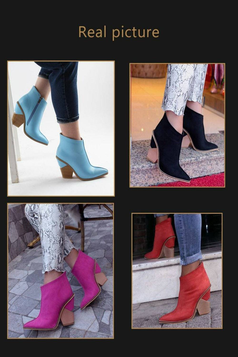 Thick High Heels Pointed Toe Western Cowboy Ankle Boots - TGC Boutique - Ankle Booties