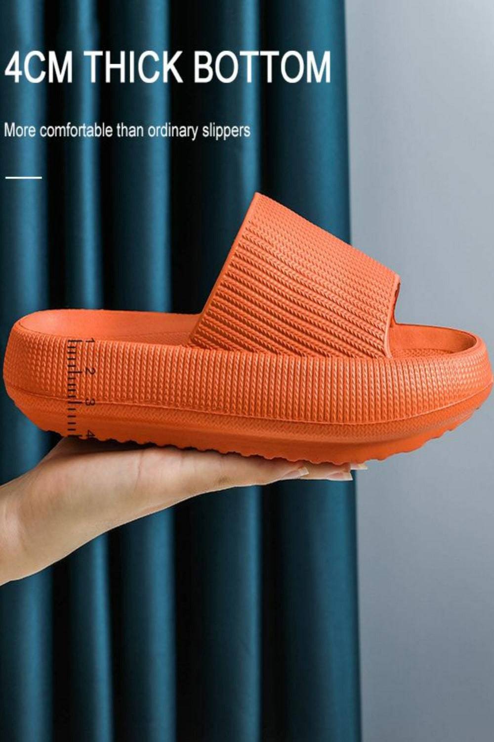 Thick Platform Comfy Orange Rubber Slide Sandals - TGC Boutique - Orange Slides