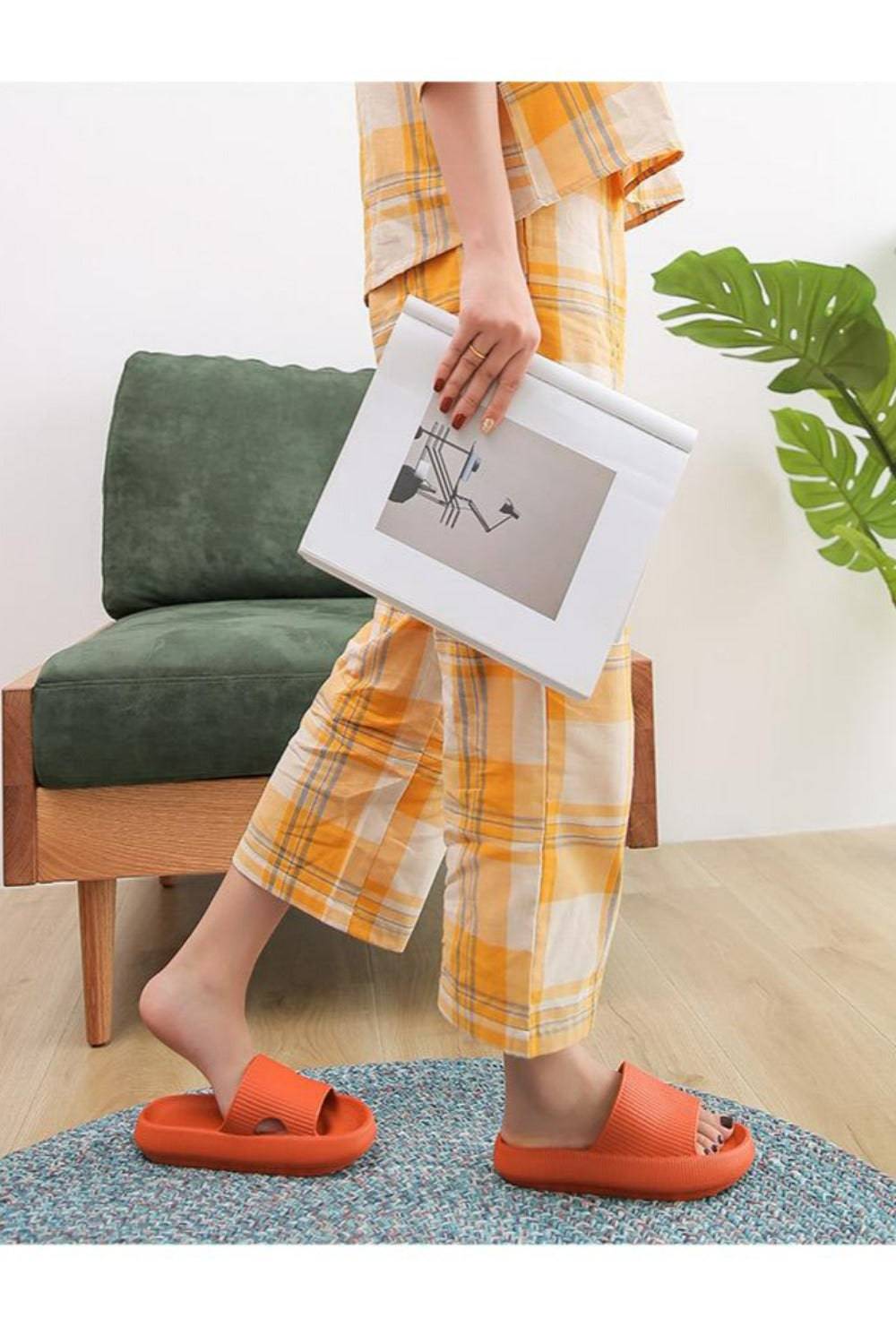 Thick Platform Comfy Orange Rubber Slide Sandals - TGC Boutique - Orange Slides