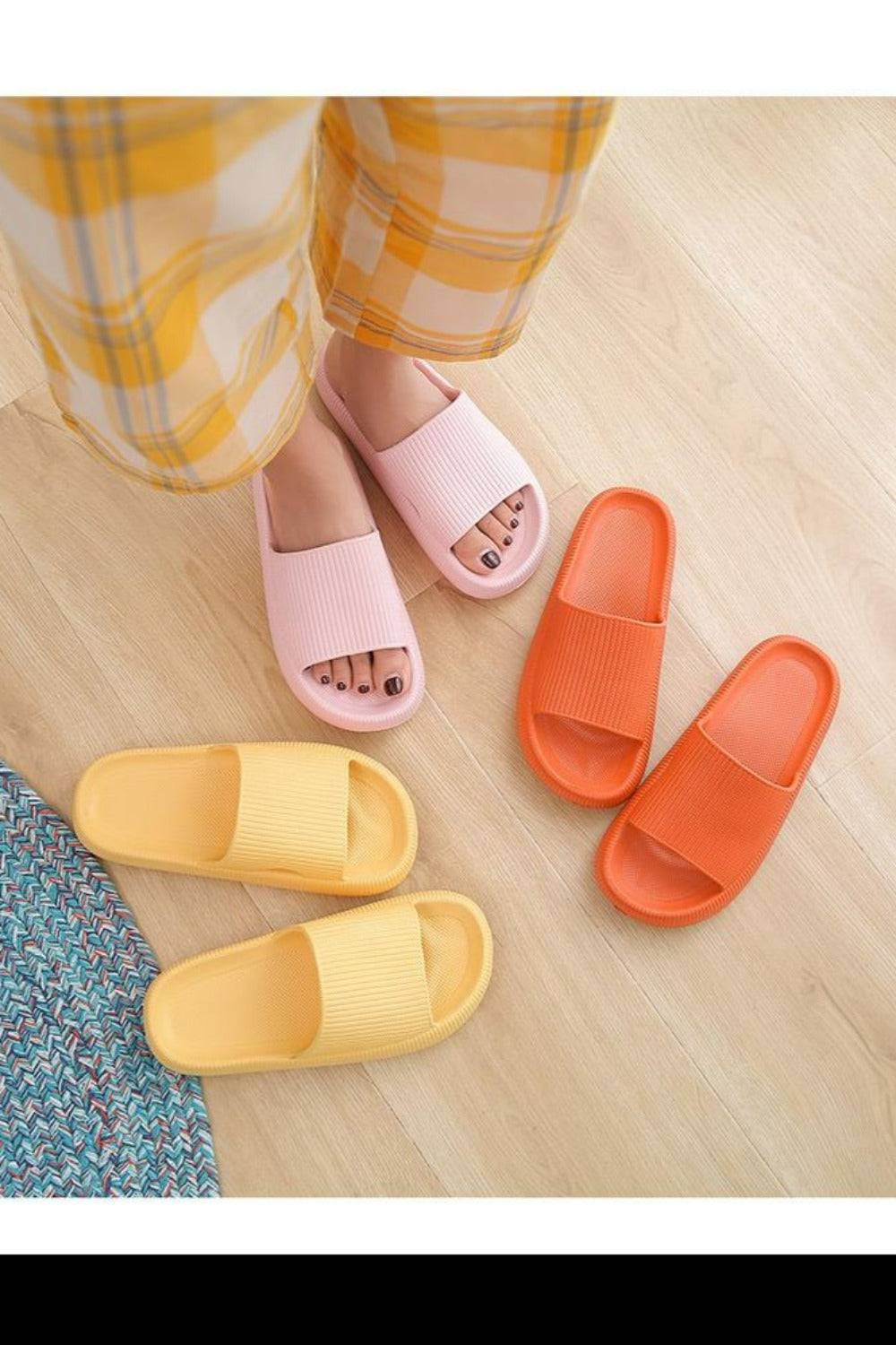Thick Platform Comfy Orange Rubber Slide Sandals - TGC Boutique - Orange Slides