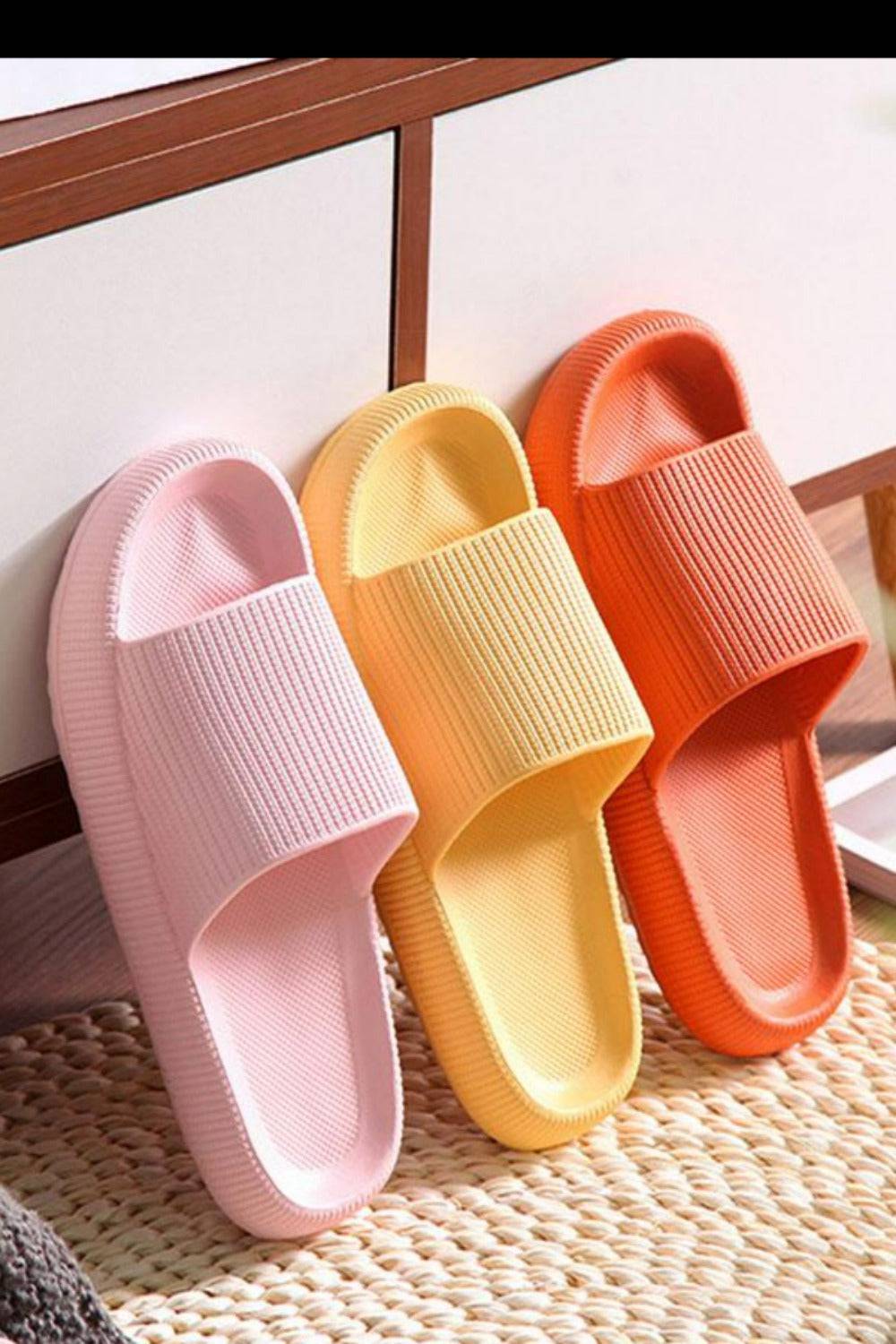 Thick Platform Comfy Orange Rubber Slide Sandals - TGC Boutique - Orange Slides