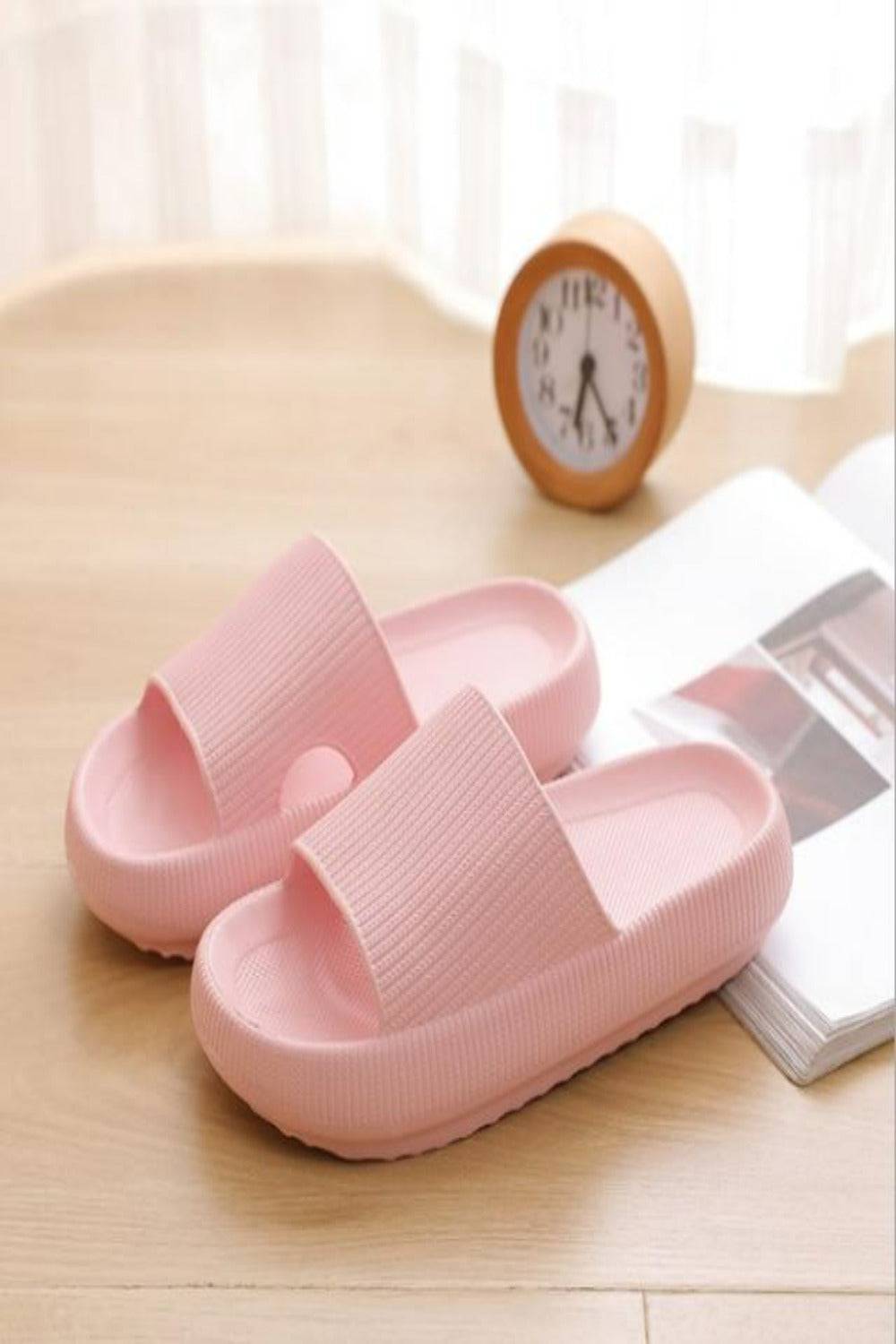 Thick Platform Comfy Rubber Pink Kappa Slides - TGC Boutique - Pink Slides