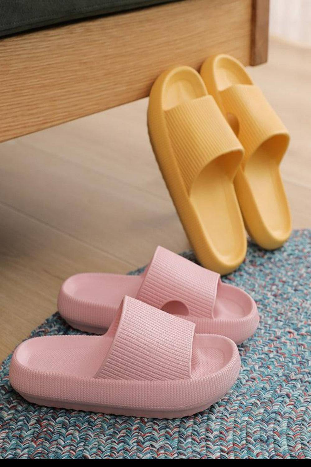 Thick Platform Comfy Rubber Pink Kappa Slides - TGC Boutique - Pink Slides