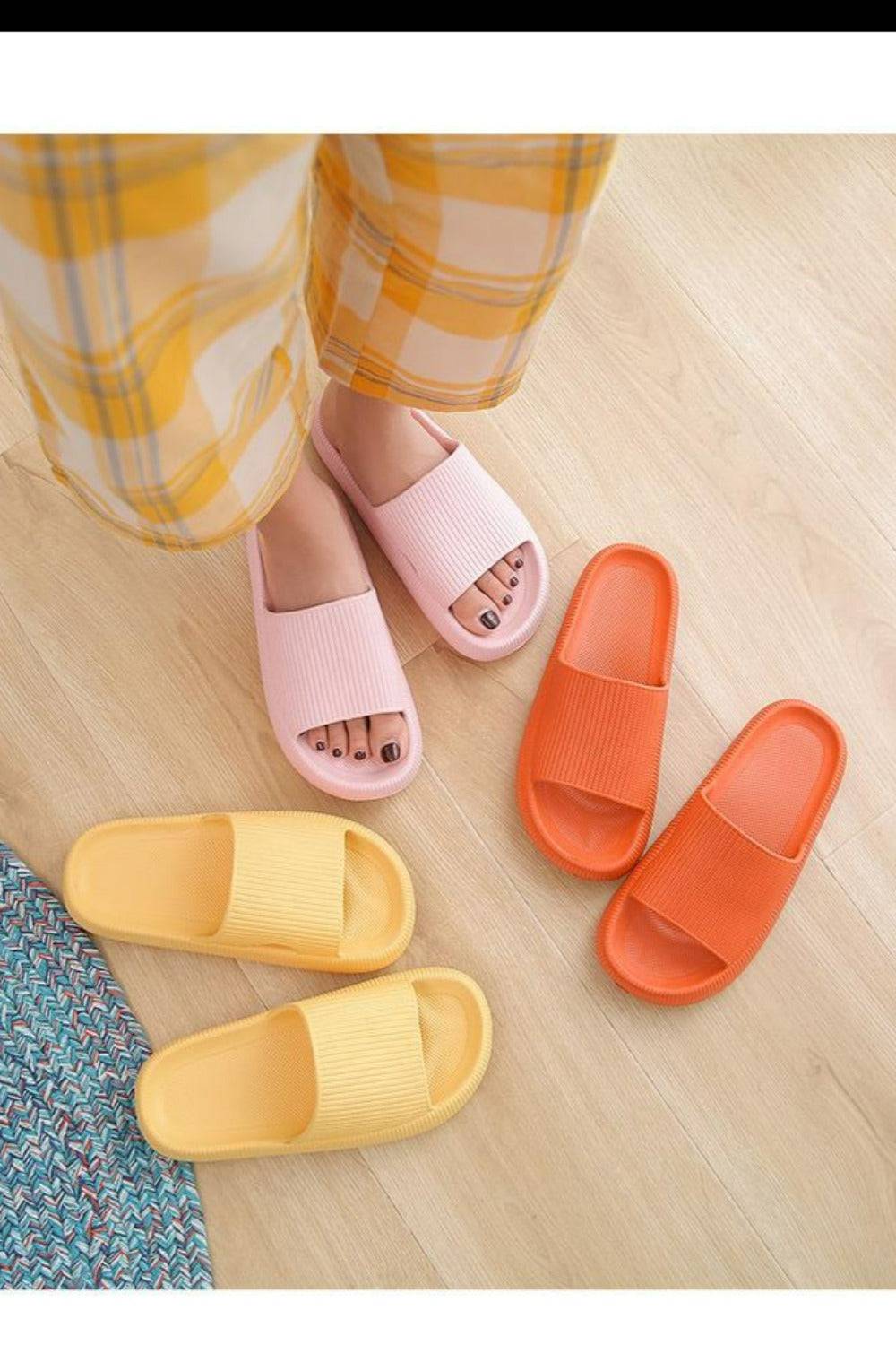 Thick Platform Comfy Rubber Pink Kappa Slides - TGC Boutique - Pink Slides