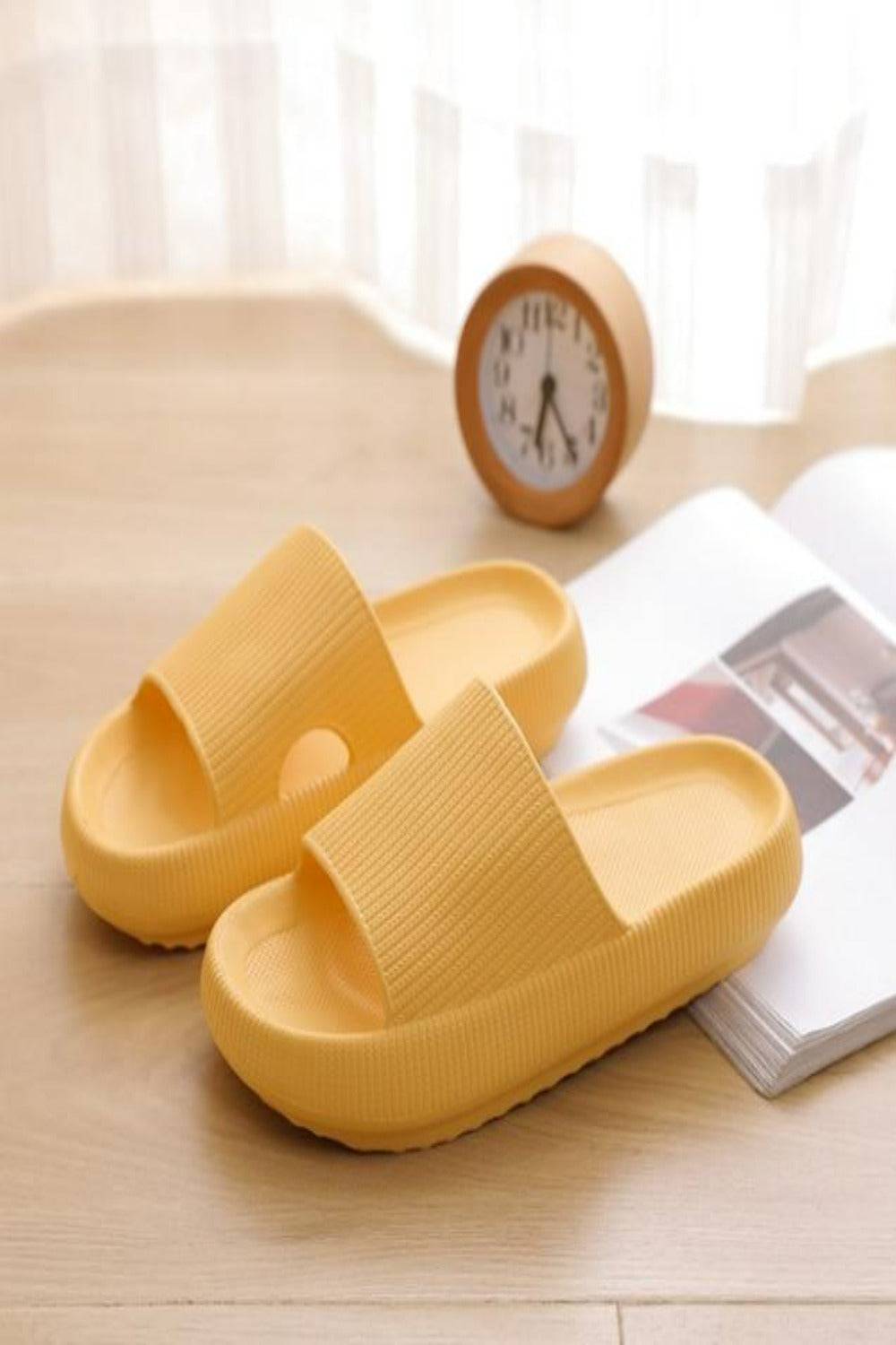 Thick Platform Comfy Yellow Rubber Slide Sandals - TGC Boutique - Yellow Slides
