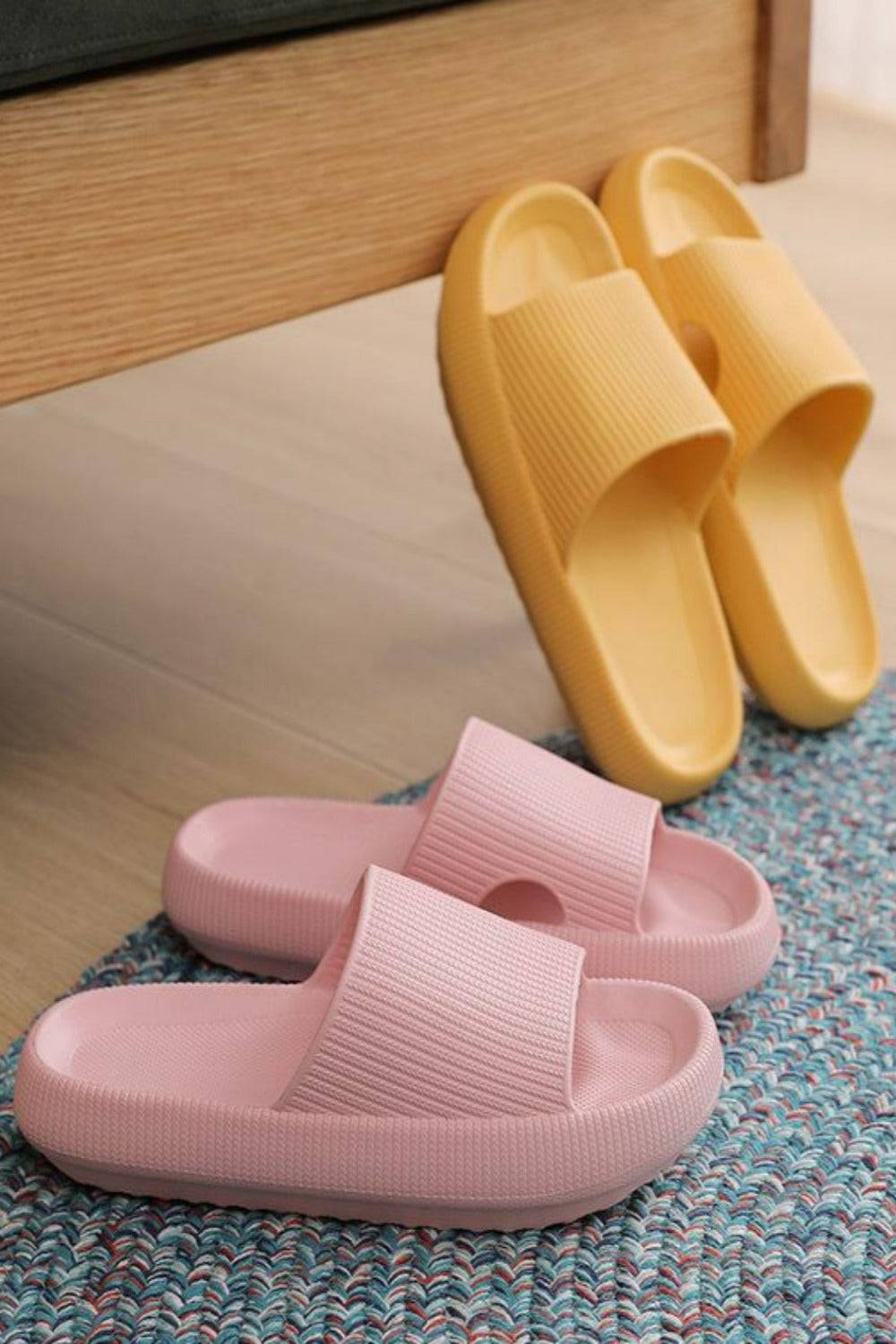 Thick Platform Comfy Yellow Rubber Slide Sandals - TGC Boutique - Yellow Slides