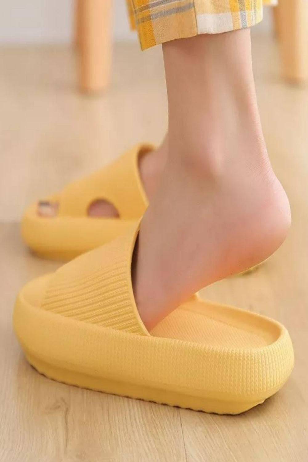 Thick Platform Comfy Yellow Rubber Slide Sandals - TGC Boutique - Yellow Slides