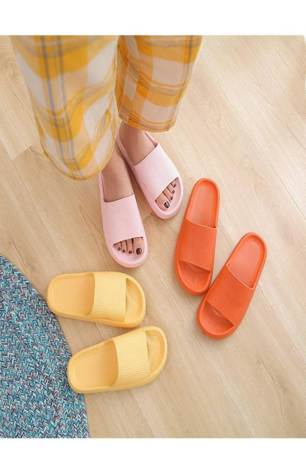 Thick Platform Comfy Yellow Rubber Slide Sandals - TGC Boutique - Yellow Slides