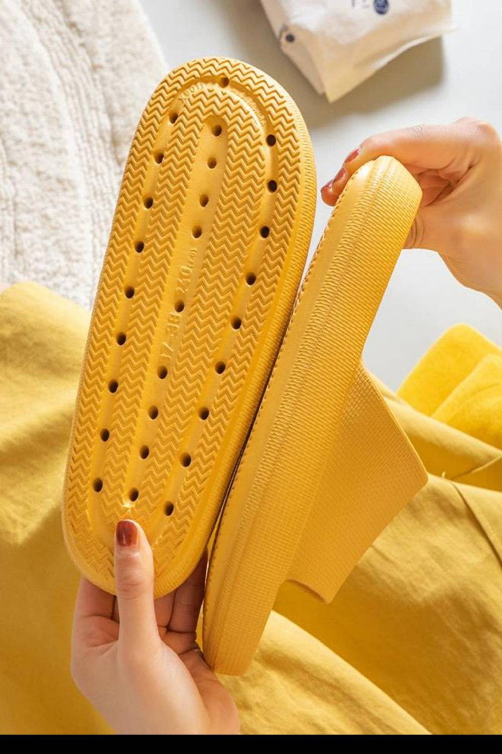 Thick Platform Comfy Yellow Rubber Slide Sandals - TGC Boutique - Yellow Slides