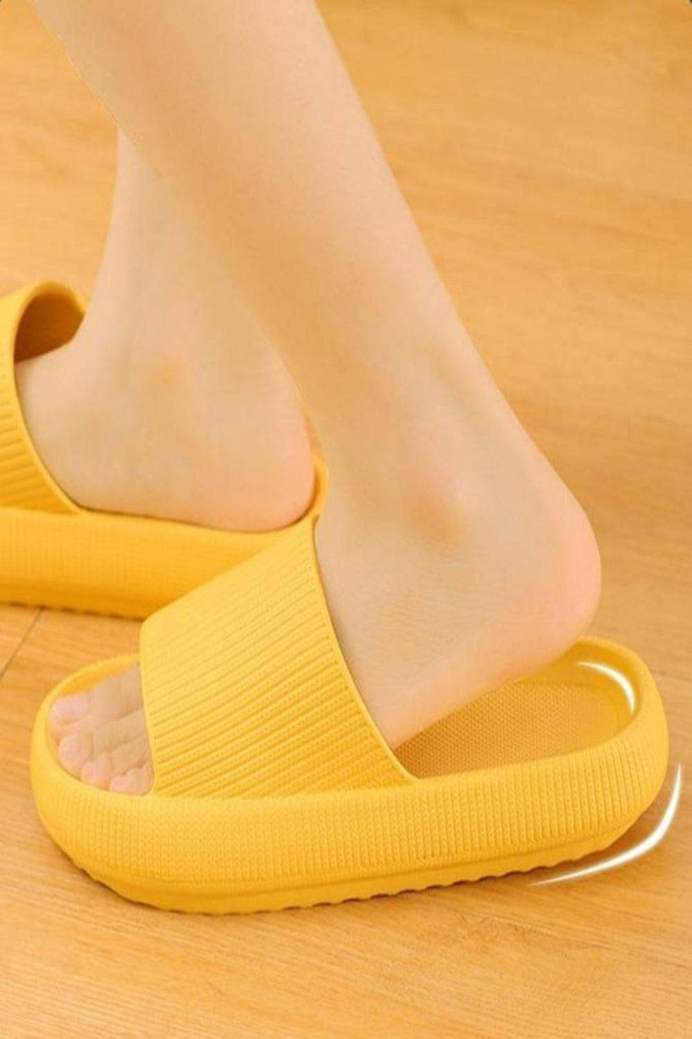 Thick Platform Comfy Yellow Rubber Slide Sandals - TGC Boutique - Yellow Slides
