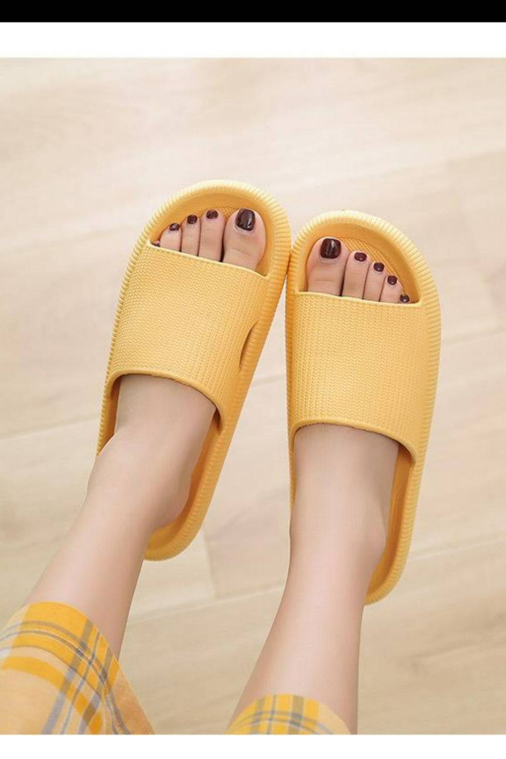 Thick Platform Comfy Yellow Rubber Slide Sandals - TGC Boutique - Yellow Slides