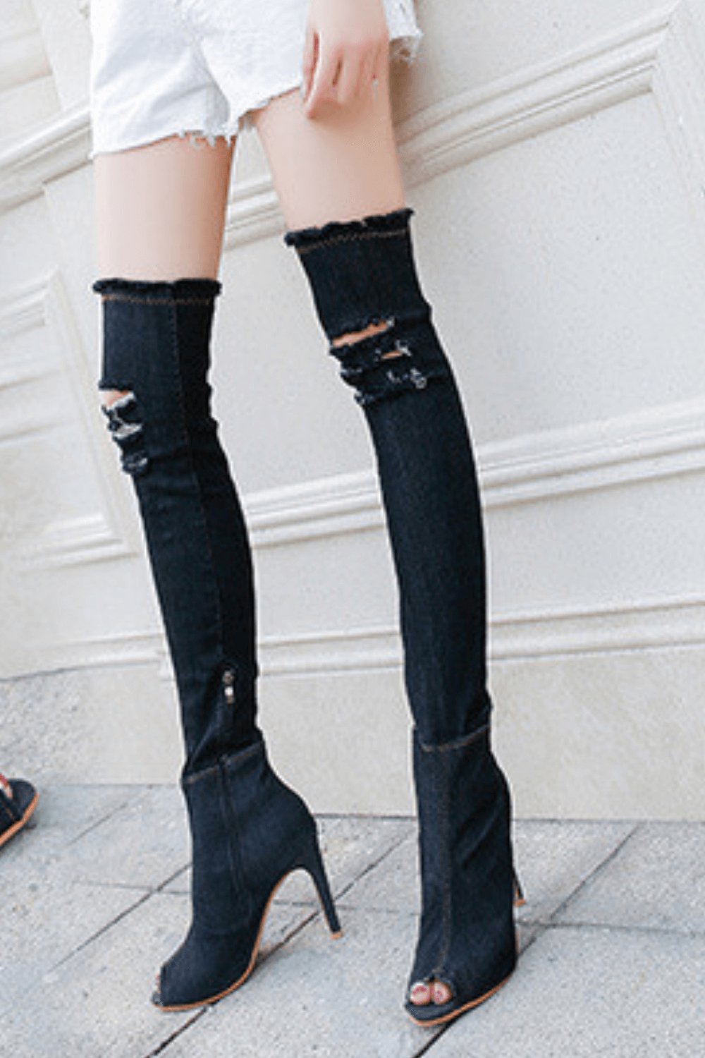 Thigh High Black Denim Boots - TGC Boutique - Black Boots