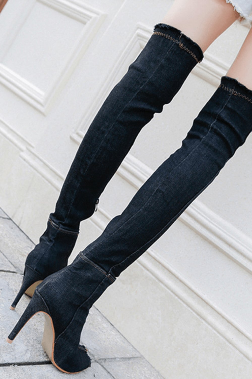 Thigh High Black Denim Boots - TGC Boutique - Black Boots
