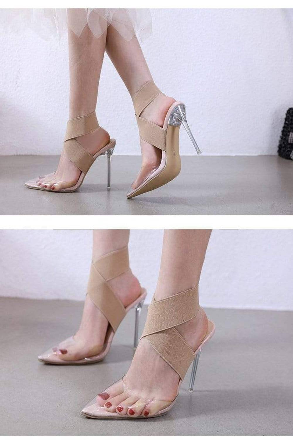 Transparent Heel Ankle Strap High Heel Sandals - TGC Boutique - High Heel Sandals