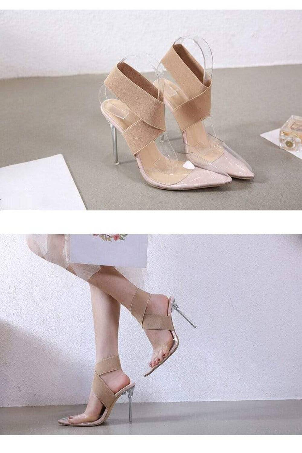 Transparent Heel Ankle Strap High Heel Sandals - TGC Boutique - High Heel Sandals
