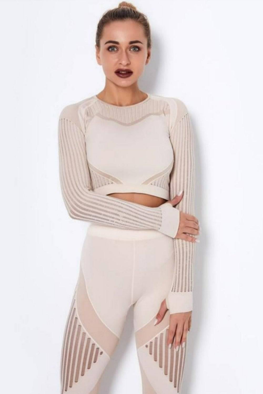 Tummy Control High Waist Seamless Leggings And Top 2 Piece Set - Khaki - TGC Boutique - Activewear Set
