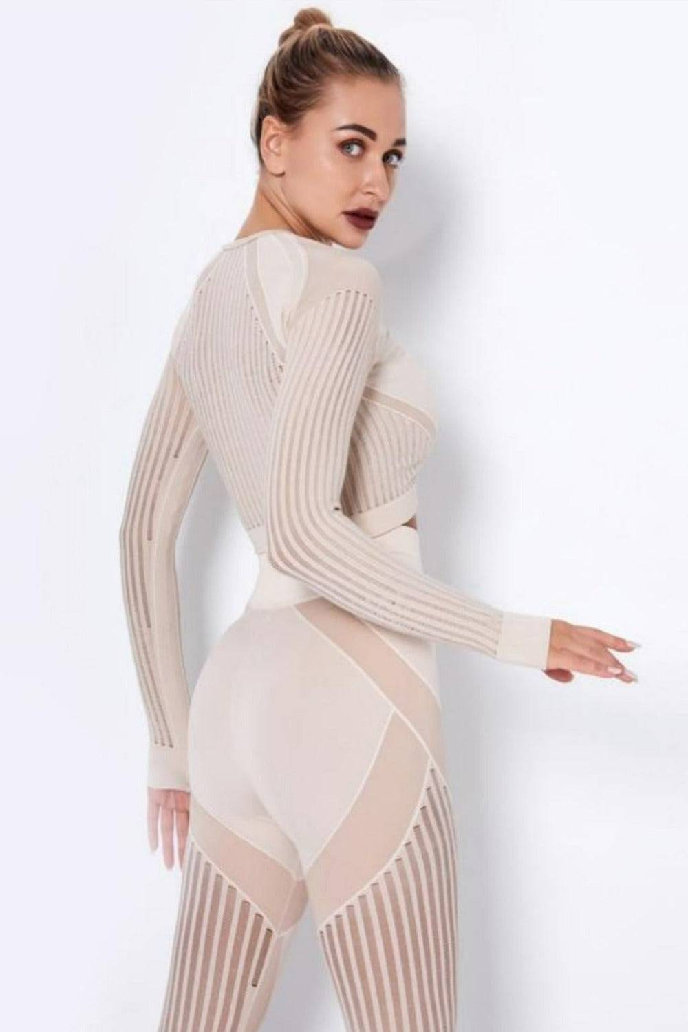 Tummy Control High Waist Seamless Leggings And Top 2 Piece Set - Khaki - TGC Boutique - Activewear Set