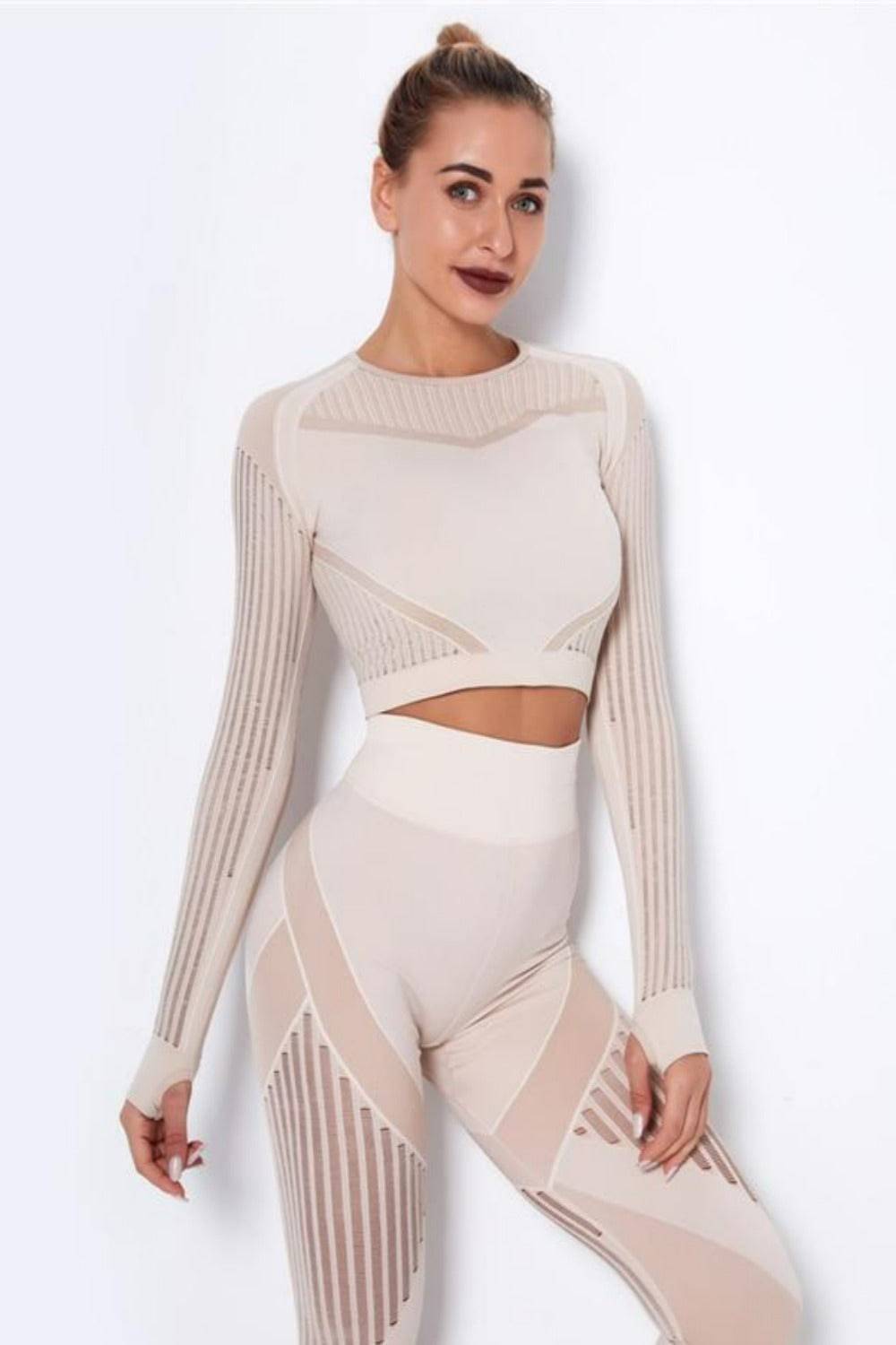 Tummy Control High Waist Seamless Leggings And Top 2 Piece Set - Khaki - TGC Boutique - Activewear Set