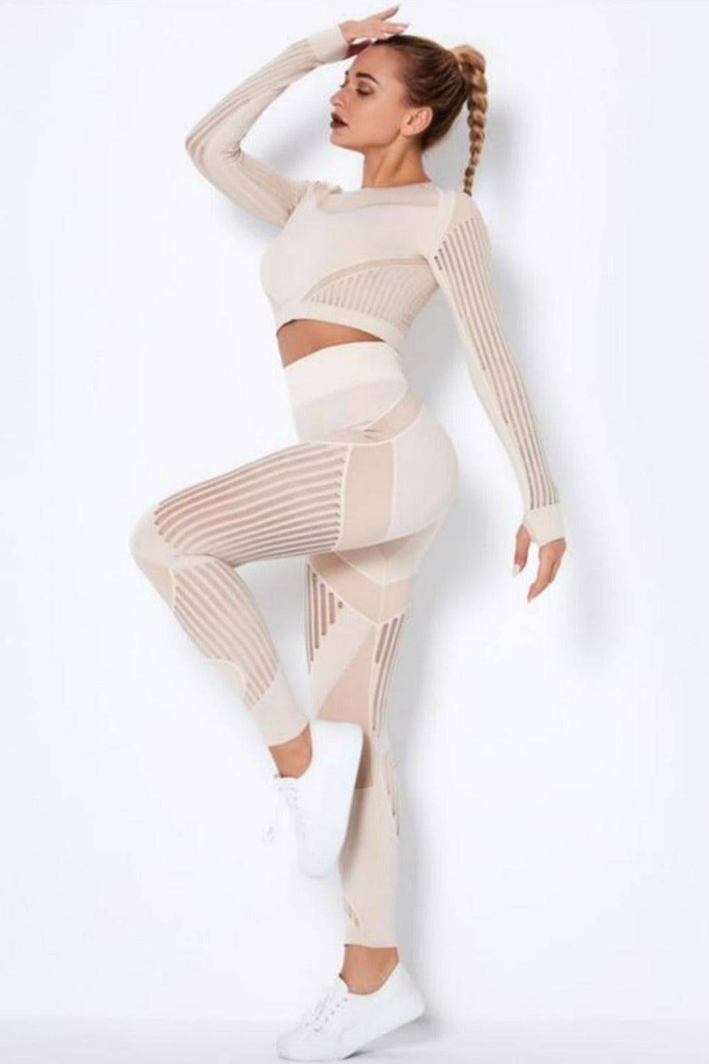 Tummy Control High Waist Seamless Leggings And Top 2 Piece Set - Khaki - TGC Boutique - Activewear Set